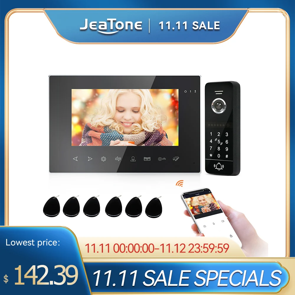 Jeatone 7-дюймовый Wi-Fi проводной видеодомофон с ИК-подсветкой дверной звонок