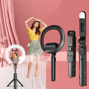 

Telescopic Mobile Phone Live Broadcast Tripod Stand LED Ring Selfie Fill Light