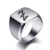 Bagues personnalisées à graver initiale pour hommes, chevalière masculine en acier inoxydable, bijoux vierges, bande, ton argent poli, taille américaine