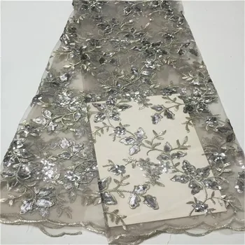 

Sequins Lace Fabrics French Lace Fabric with gray High Quality African Tulle Mesh Lace for Wedding Party