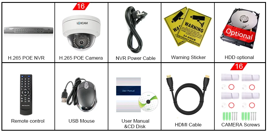 LOXCAM H.265+ 16CH 4K POE NVR комплект 5MP система видеонаблюдения 5MP аудио Крытый Открытый Антивандальный безопасности ip-камера видеонаблюдения комплект