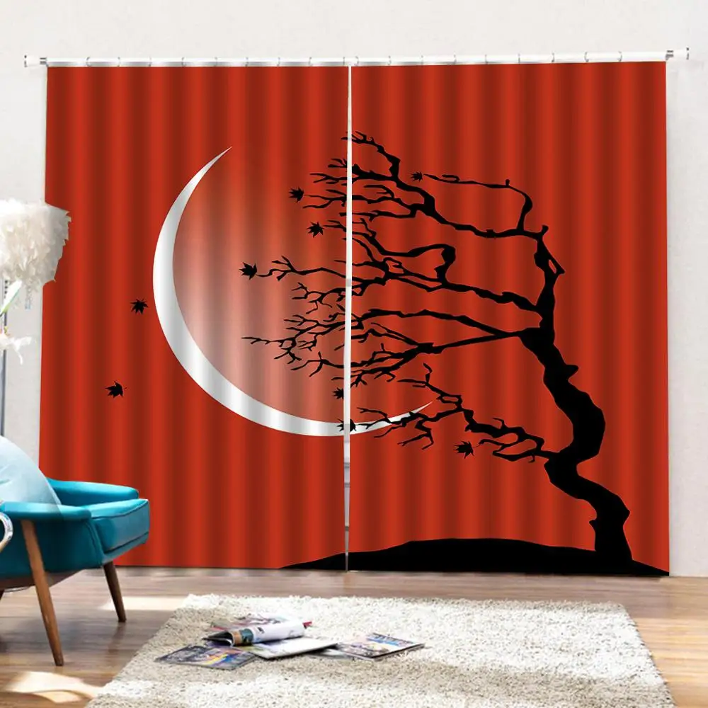 

red moon curtains Blackout curtain Living room Bedroom Decor 2 Panels HooksWindow Curtains