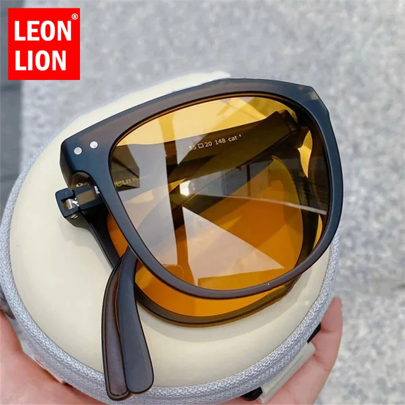 LeonLion 2023 Portable Folding Sunglasses Women Vintage Eyewear for Women/Men Polarized Glasses Men Designer Lentes De Sol Mujer