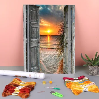 풍경 풍경 인쇄 패브릭 11CT 크로스 스티치 DIY 자수 전체 키트, DMC 스레드 수제 수공예 보석