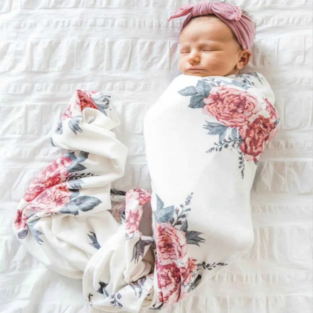 Пеленки с цветами для новорожденных; шапка-тюрбан; мягкое спальное одеяло; комплект одежды
