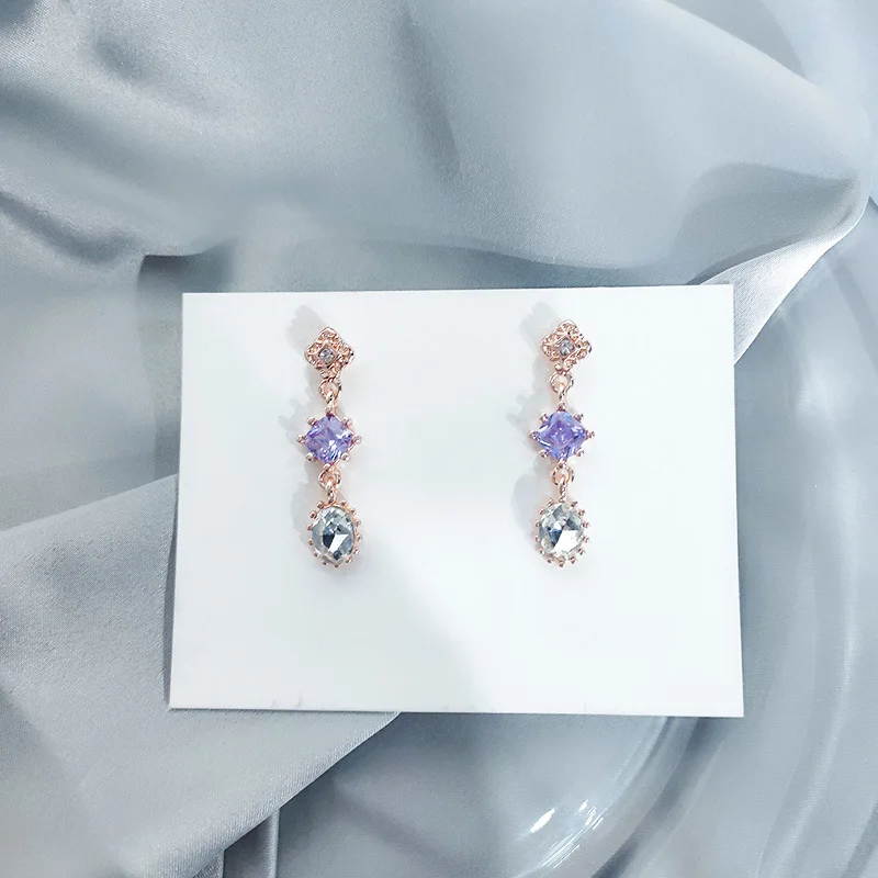 Trendy Crystal Women Dangle Earrings Purple Crystal Earrings Bohemian Fashion Earrings For Women Statement Women Accessories