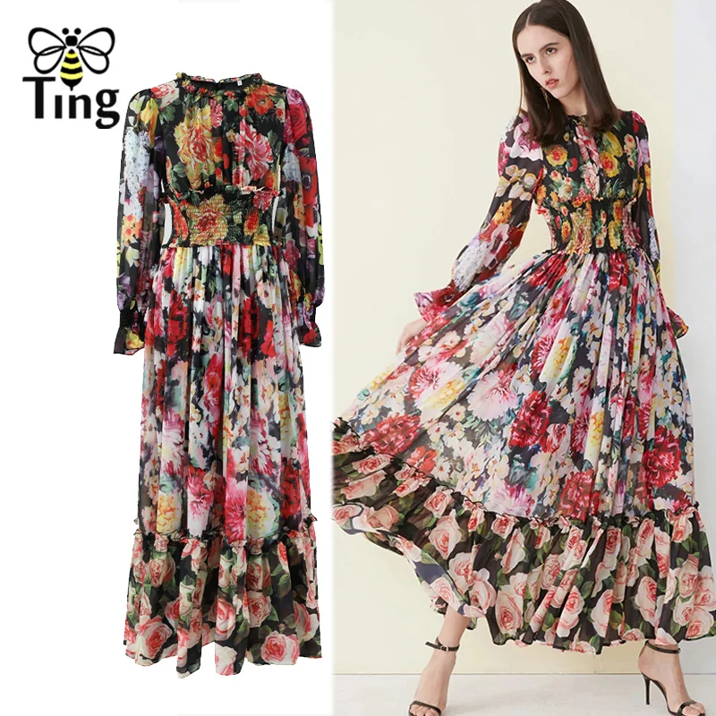 Tingfly 2020 Designer Elegante Luxe Rose Bloemenprint Maxi Jurk Vintage Lange Party Jurken Casual Largos Vestidos de fiesta ZA Tingfly 2020 Designer Elegante Luxe Rose Bloemenprint Maxi Jurk Vintage Lange Party Jurken Casual Largos Vestidos de fiesta ZA