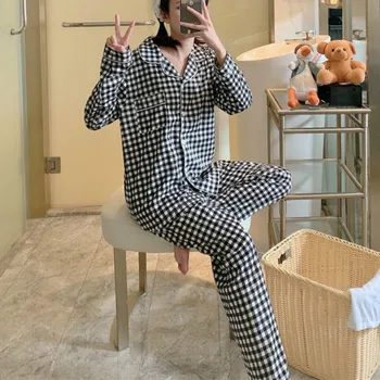 

QWEEK Women Pajamas Set 2 Pieces Winter Sleepwear Plus Size Simple Long Sleeves Autumn Pijamas Casual Homewear Pyjamas