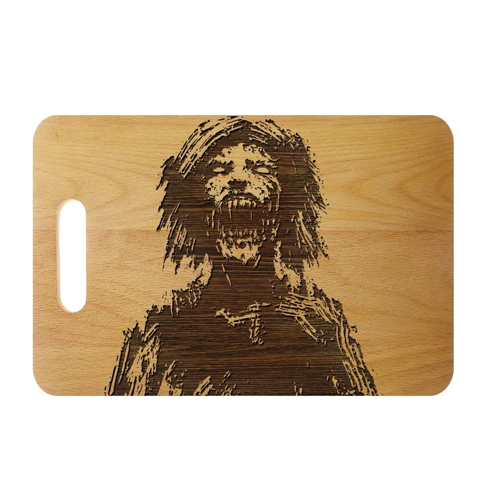 

Horror Zombie Head Personalized Engraved Cutting Board Scary Undead Monster Butcher Block Halloween Kitchen Dining Room Decor