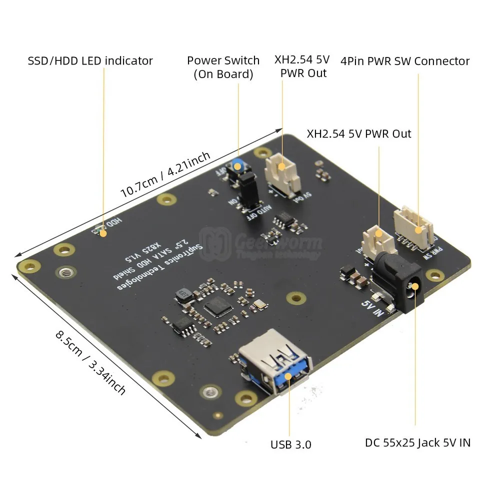 Raspberry Pi 4X825 2,5 дюймов SATA HDD/SSD Плата расширения памяти+ встроенный радиатор с вентилятором для Raspberry Pi 4 Модель B