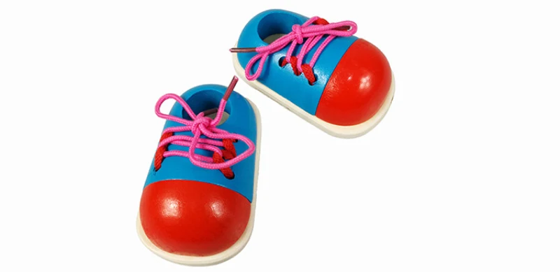 2 шт., Детские Обучающие деревянные игрушки Монтессори, обувь на завязках, обувь для игрушек, обувь на шнуровке для малышей, Игрушки для раннего обучения