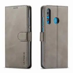 Vintage Leather Flip Wallet Case with Magnetic Closure - Luxury Phone Cover and Holder for P Smart Z (Gray)