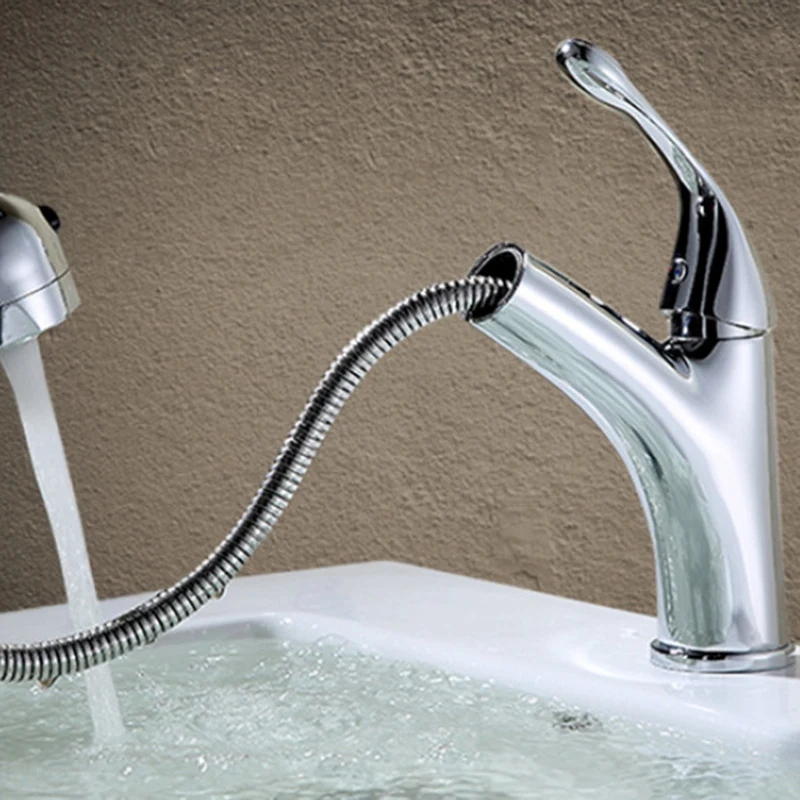  Bathroom Basin Faucet with Pull Down Sprayer 2 Spray Mode Single Handle Mixer Tap Hot and Cold Wate - 4000173164597