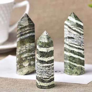 

1PC Natural zebra-stripe Hexagonal Column Crystal Point Healing Wand Mineral Crystal Home Decoration Stone Study Room Decoration
