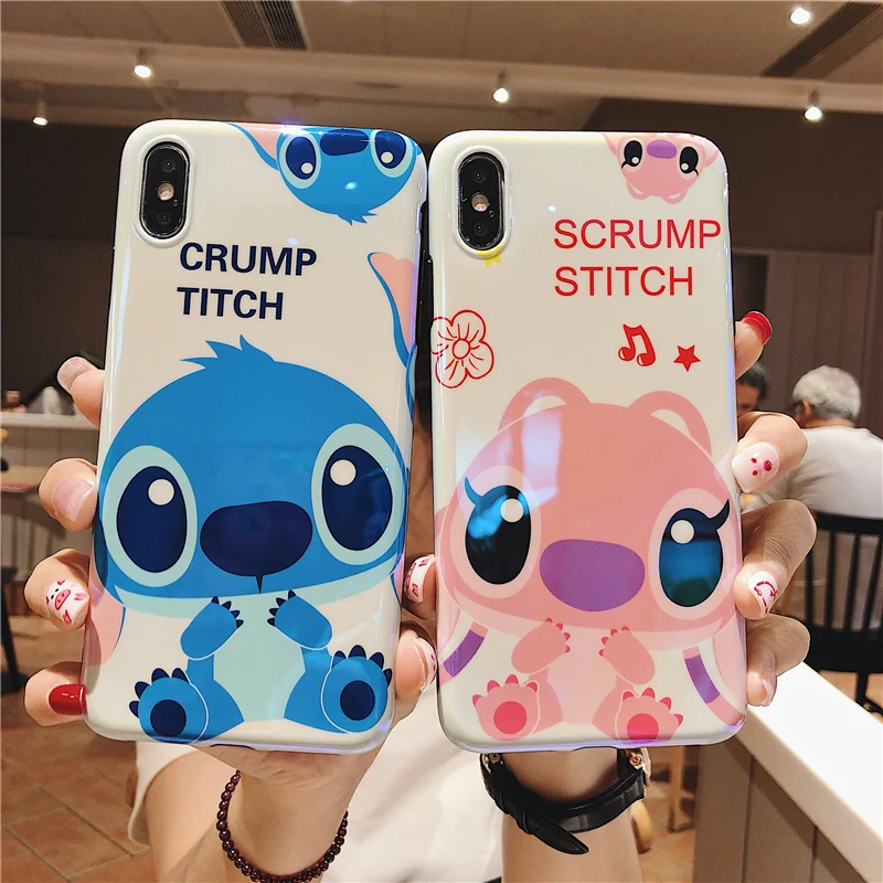 

Cute Cartoon Couple Stitch Phone Case For iPhone X XR XS MAX Cover Coque For iPhone 6 6S 8 7 Plus Disneys Soft Case Capa Fundas