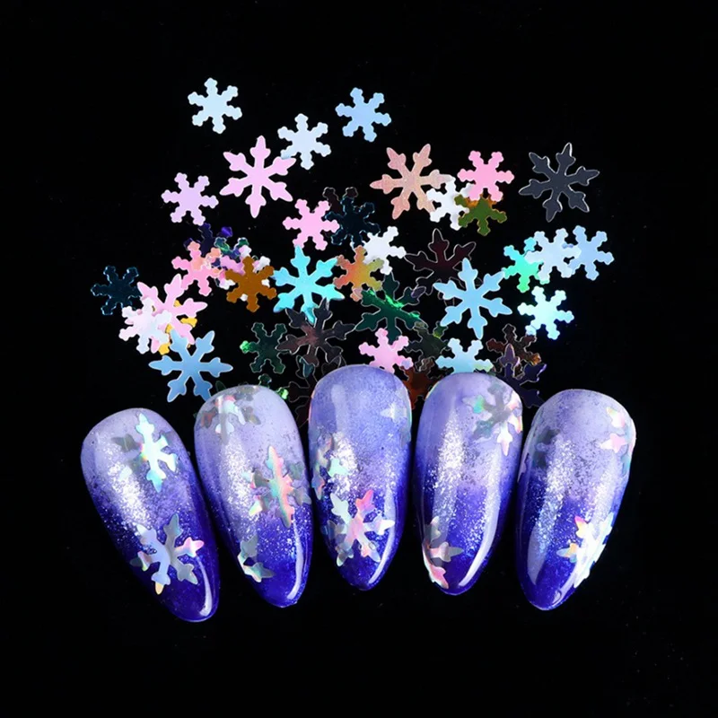 12 жирок рождественские Блестки для ногтей 3d-блеск для ногтей гель голографические лазерные снежинки AB Серебряные украшения для маникюра