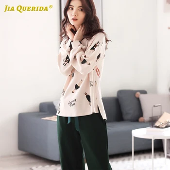 

Spring Autumn New Ladies Long Sleeve Long Pants Sleepwear Fashion Style Casual Style Woman Clothes Crew Neck Pajamas Set Pj Set