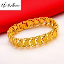 

KISS&FLOWER BR163 Fine Jewelry Wholesale Fashion Man Male Father Birthday Wedding Gift Wide 5mm Heart 24KT Gold Chain Bracelet