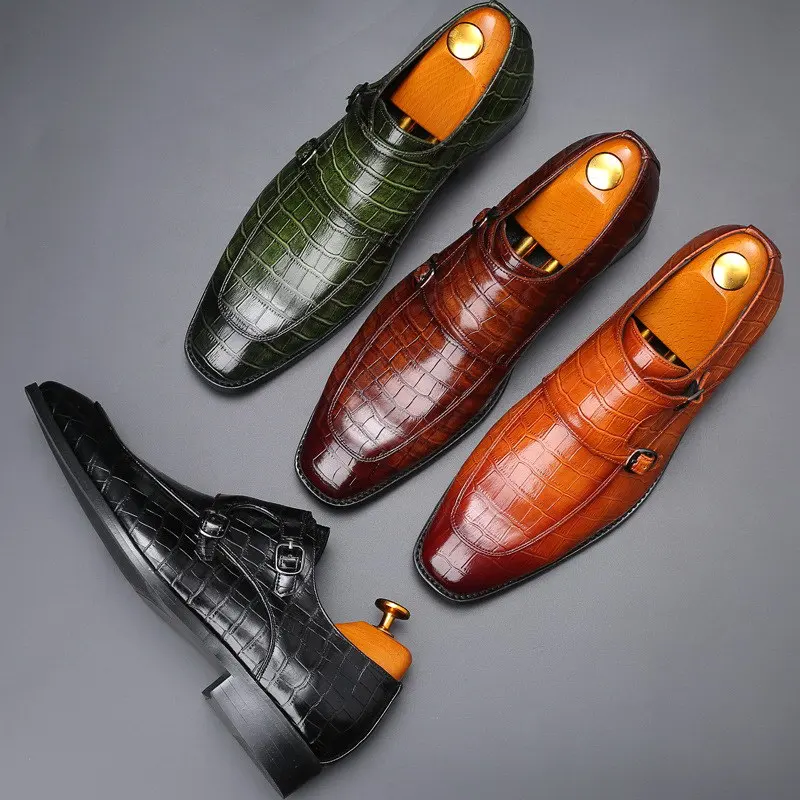 ERRFC/Персонализированные Роскошные мужские зеленые кожаные туфли для отдыха; модные дизайнерские туфли-Монки с металлическим носком и пряжкой на ремешке; красного цвета; размера плюс 47, 48