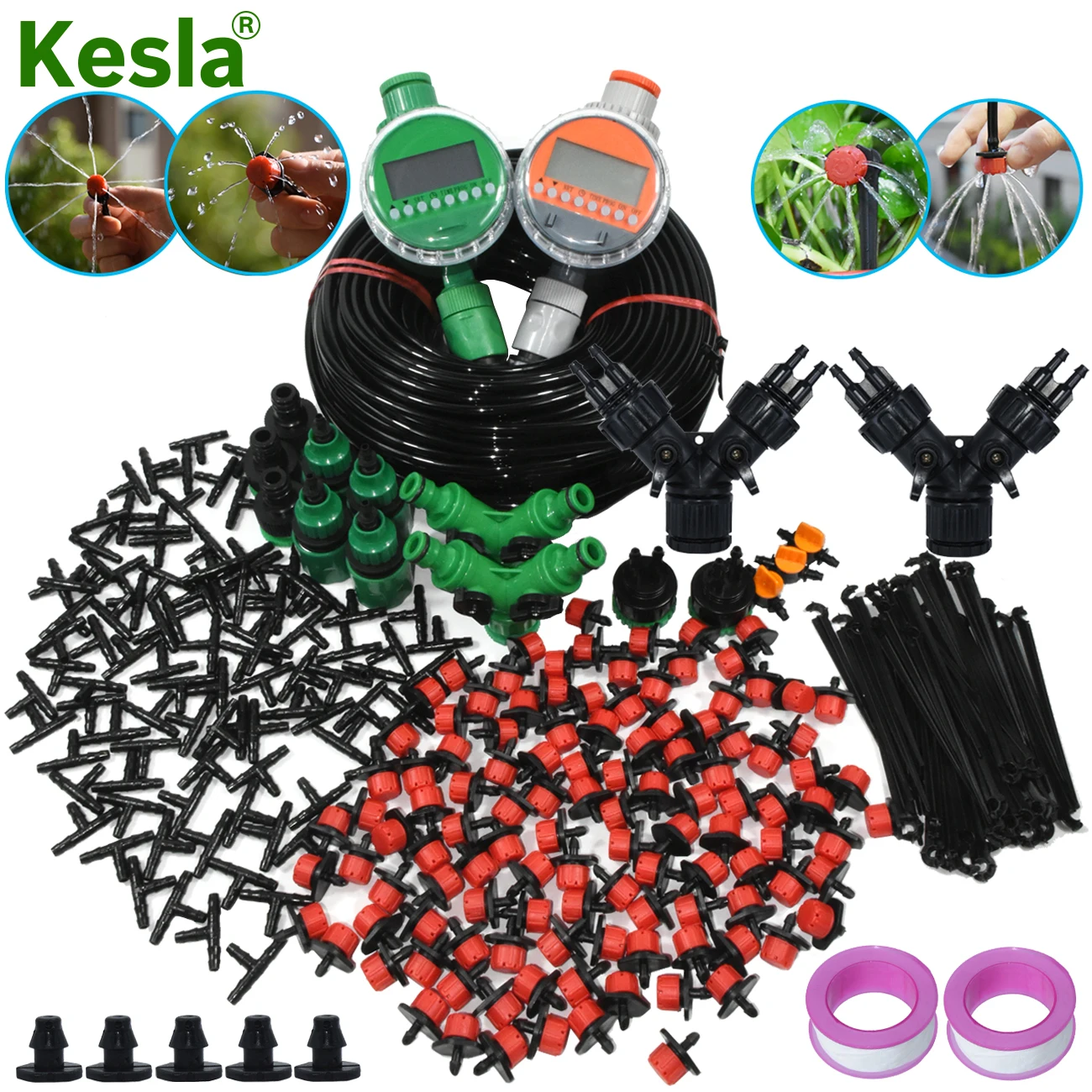 KESLA 5-50M Micro Drip Irrigation System Automatic Kit Watering Garden Hose Timer Irrigator Adjustable Dripper Flower Greenhouse