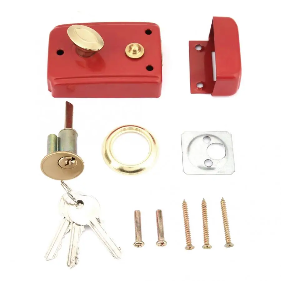 

Red Zinc Alloy Rim Door Lock Anti-theft Single Cylinder Dead Bolt Latch with 3 Keys for 45-55mm Door Lock cerradura inteligente