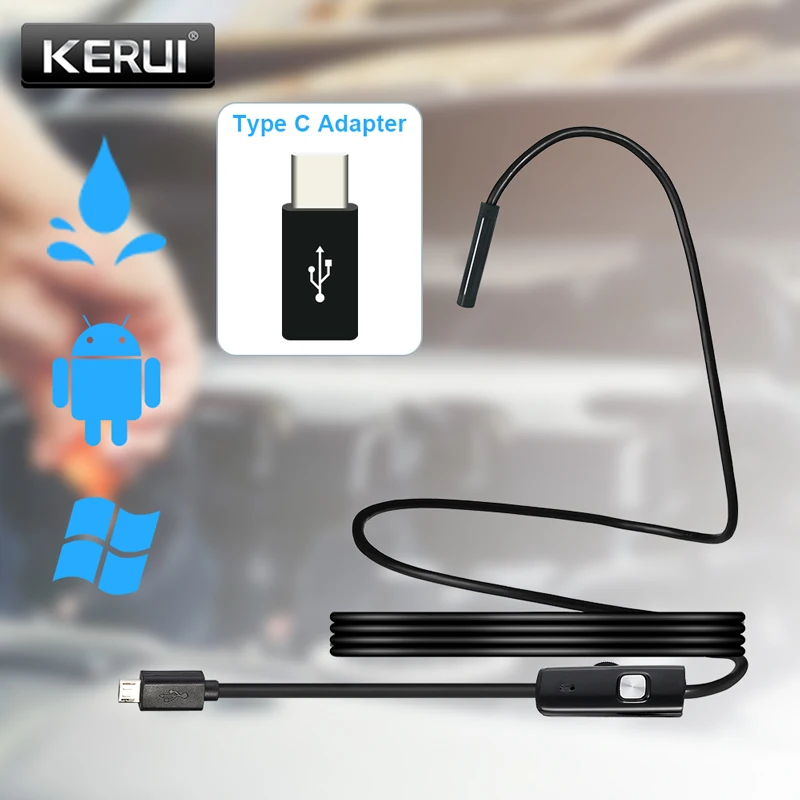 KERUI-Mini cámara endoscópica USB con adaptador tipo C, Cable Flexible, cámara de inspección por boroscopio serpiente para teléfono inteligente Android y PC