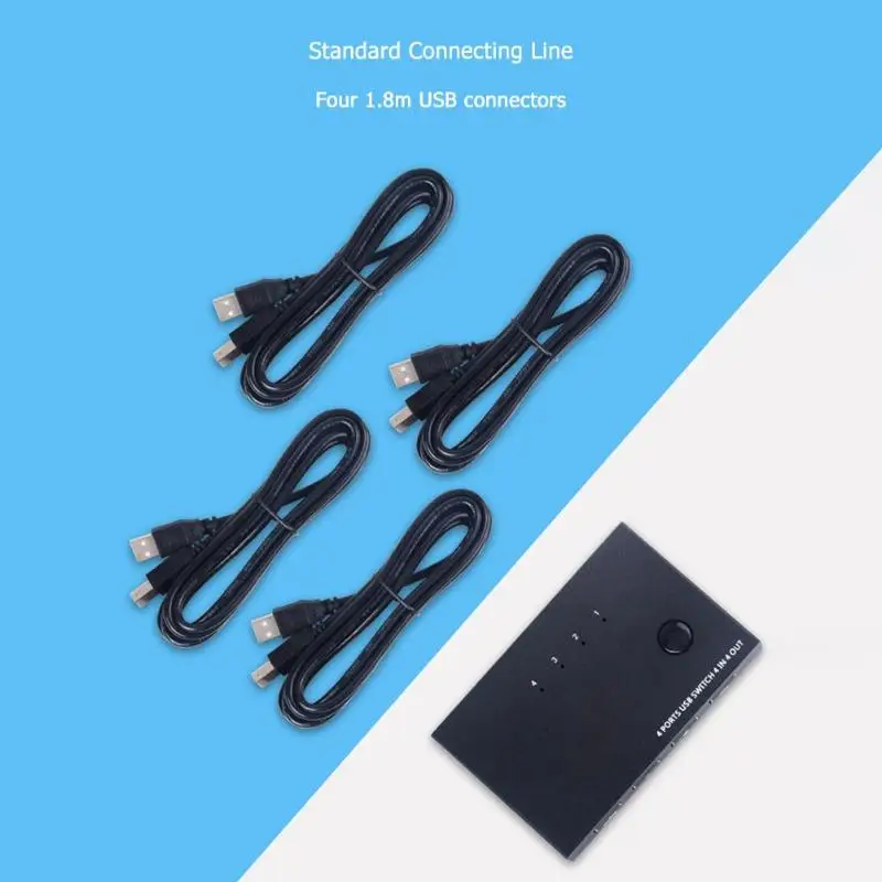  USB Switch KVM Switch Box 4 USB2.0 Switcher PC Sharing Splitter for Keyboard Mouse With 4 USB Cable