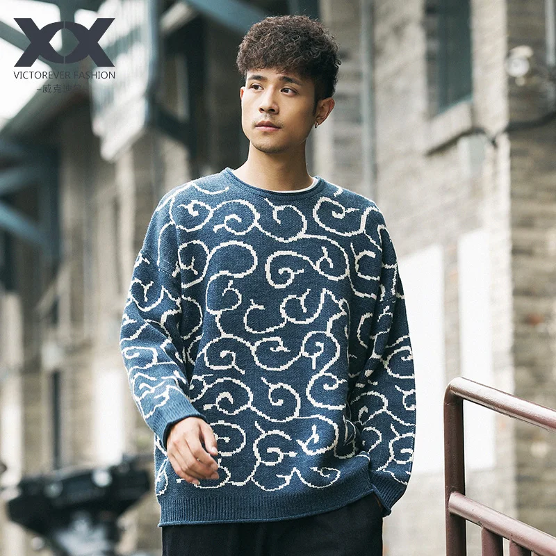 Round neck sweater men loose wide 