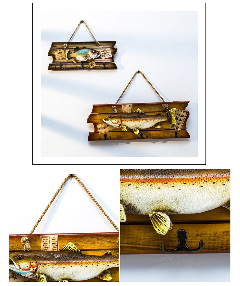 Винтажный подвесной орнамент в виде средиземноморской рыбы, деревянная подвеска, Настенный декор, украшение для дома, аксессуары, висячий колокольчик