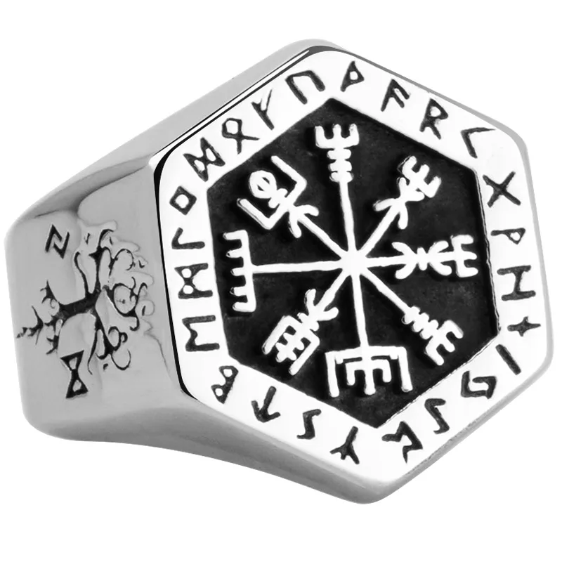 Viking Compass Vegvisir agishjalur anillo de declaración Runic para hombre винтажный цветной plata nórdico vikingo tótem Odin |