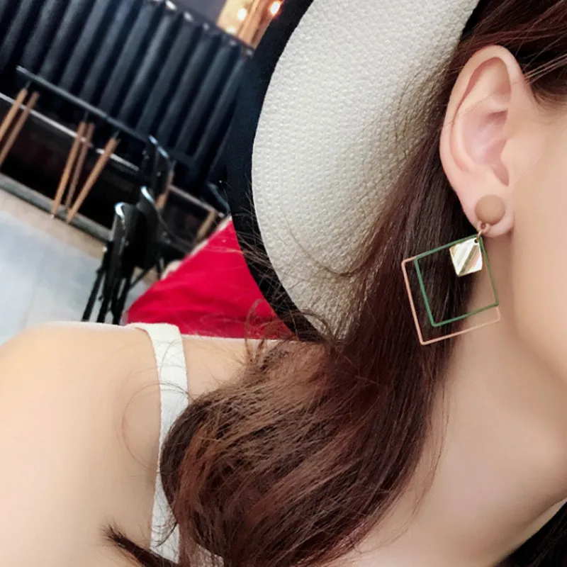 Новые корейские серьги-капли в форме сердца для Женщин, Модные Винтажные геометрические акриловые Висячие серьги, ювелирные изделия для ушей stu - Окраска металла: 7
