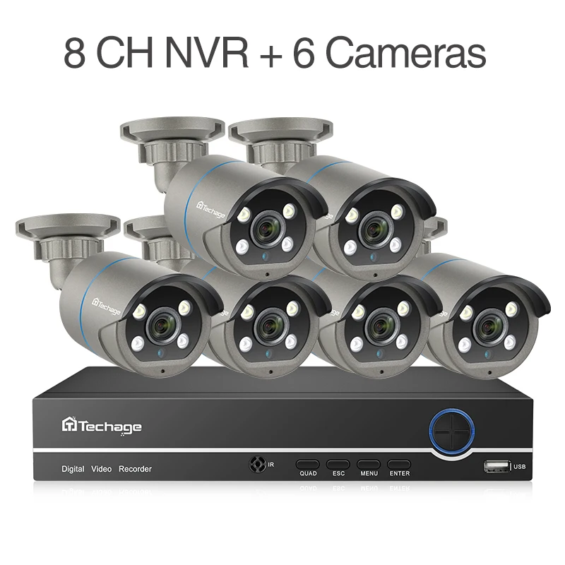 Techage 8CH POE NVR комплект 1080P CCTV камера система двухсторонняя аудио 2MP наружная Водонепроницаемая Ai IP камера POE Домашняя безопасность видео комплект - Цвет: 8CH NVR (6Cameras)