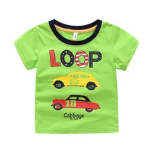 Качественная детская футболка с короткими рукавами в западном стиле для мальчиков; разноцветная футболка с рисунком автомобиля; ; детская одежда из чистого хлопка; r