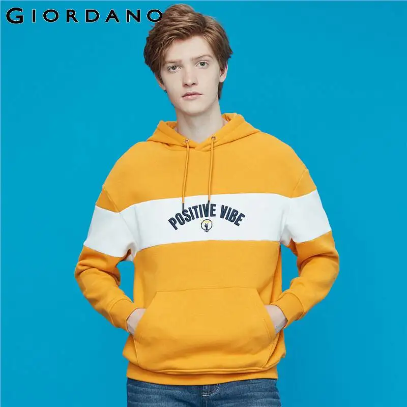 Giordano/мужские свитшоты с вышитыми буквами, контрастная толстовка с длинными рукавами и флисовой подкладкой, теплая Толстовка Sudadera Hombre Con Capucha 92099784