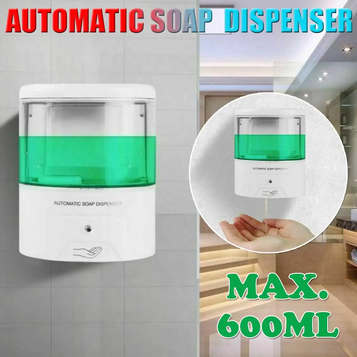 

600ml Capacity Automatic Soap Dispenser Touchless Sensor Hand Sanitizer Detergent Dispenser Wall Mounted For Bathroom Kitchen