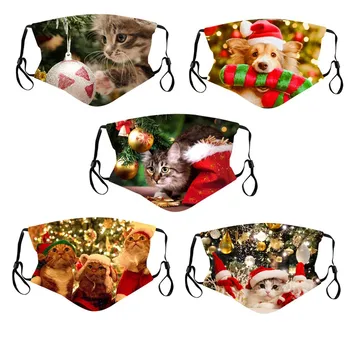 

5pc Christmas M-ask For Adult Comfortable Cotton Face-m-ask Washable Christmas Pattern Design Decoration For 2020 New Year