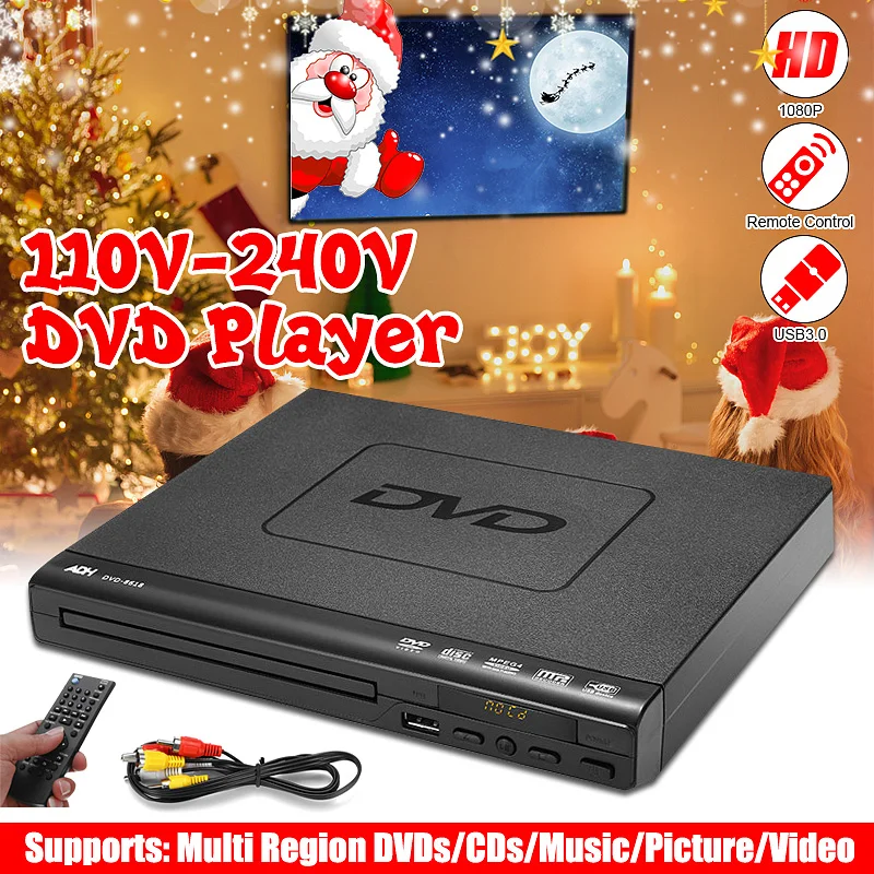 Multi System 1080P HD DVD Player Portable USB 2.0 3.0 DVD Player Multimedia Digital DVD TV Support HDMI CD SVCD VCD MP3 Function ► Photo 1/6
