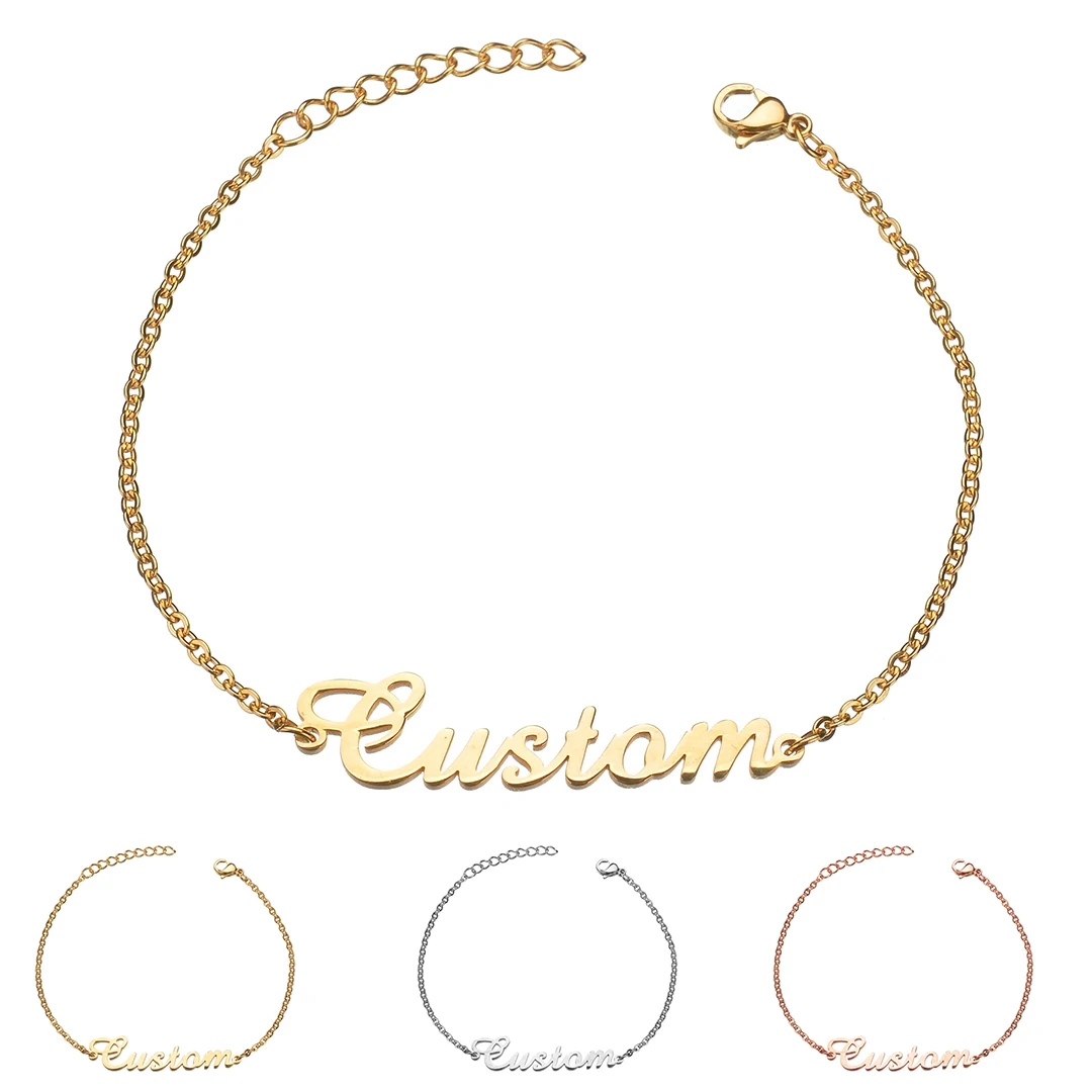 

Personalized Anklet Bracelet For Women Vintage ID Name Pendant Link Chain Bracelet Stainless Steel Anklet Unisex Beach Jewelry