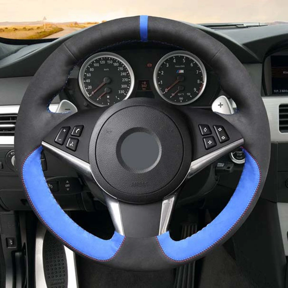 DIY Black Genuine Leather Car Steering Wheel Cover for BMW E64 2004-2010 E60 E61(Touring) 530d E63 2003-2010