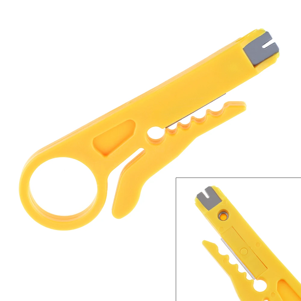 

Yellow Mini Portable Cable Wire Stripper Crimper Pliers with Ring Pressing Handle and ABS Shell for Simple Stripping Cable