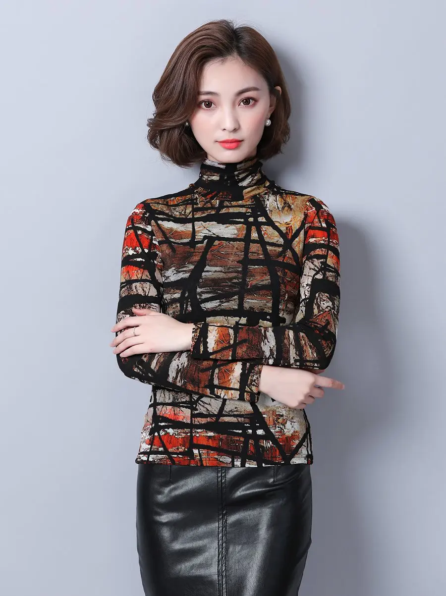 Blusas Mujer De Moda размера плюс, зимний топ с принтом, женская блузка с длинным рукавом, офисные женские топы и блузки, Camisas Mujer
