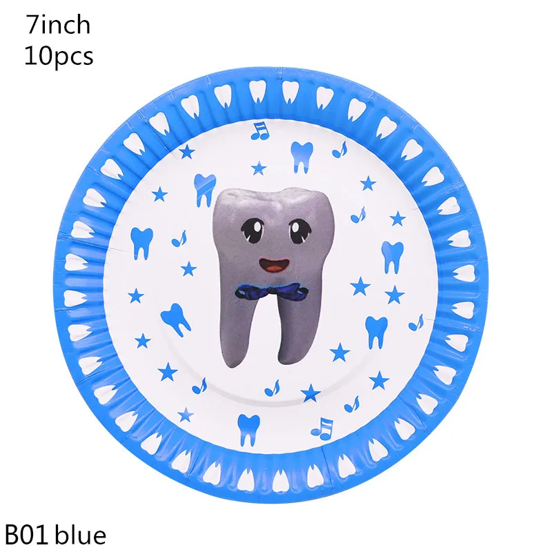 B01 blue Розовые синие одноразовые тарелки/чашки/скатерти/салфетки мультфильм зуб посуда детский душ день рождения посуда предметы снабжения 8 - Цвет: B01 blue