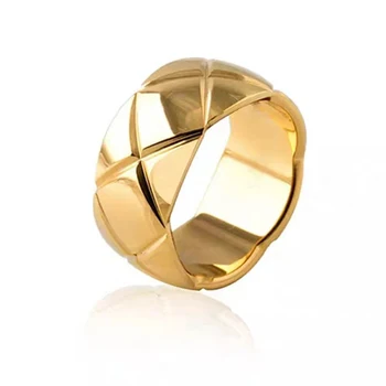 

Classic Wide Narrow Rhombus Cross-Grid Ring Women's Ring Titanium Steel Gold-Plated Rings for Women