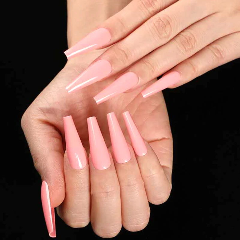 

Leather Pink Ballerina Fake Nails Glossy UV Gel Artificial False Fingernail Long Stiletto Fake Nails For Design Manicure Tool
