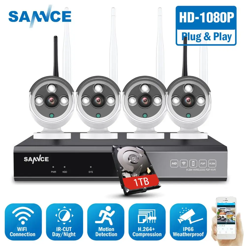 Беспроводная система видеонаблюдения SANNCE 8 каналов 1080P IP камера Wi Fi