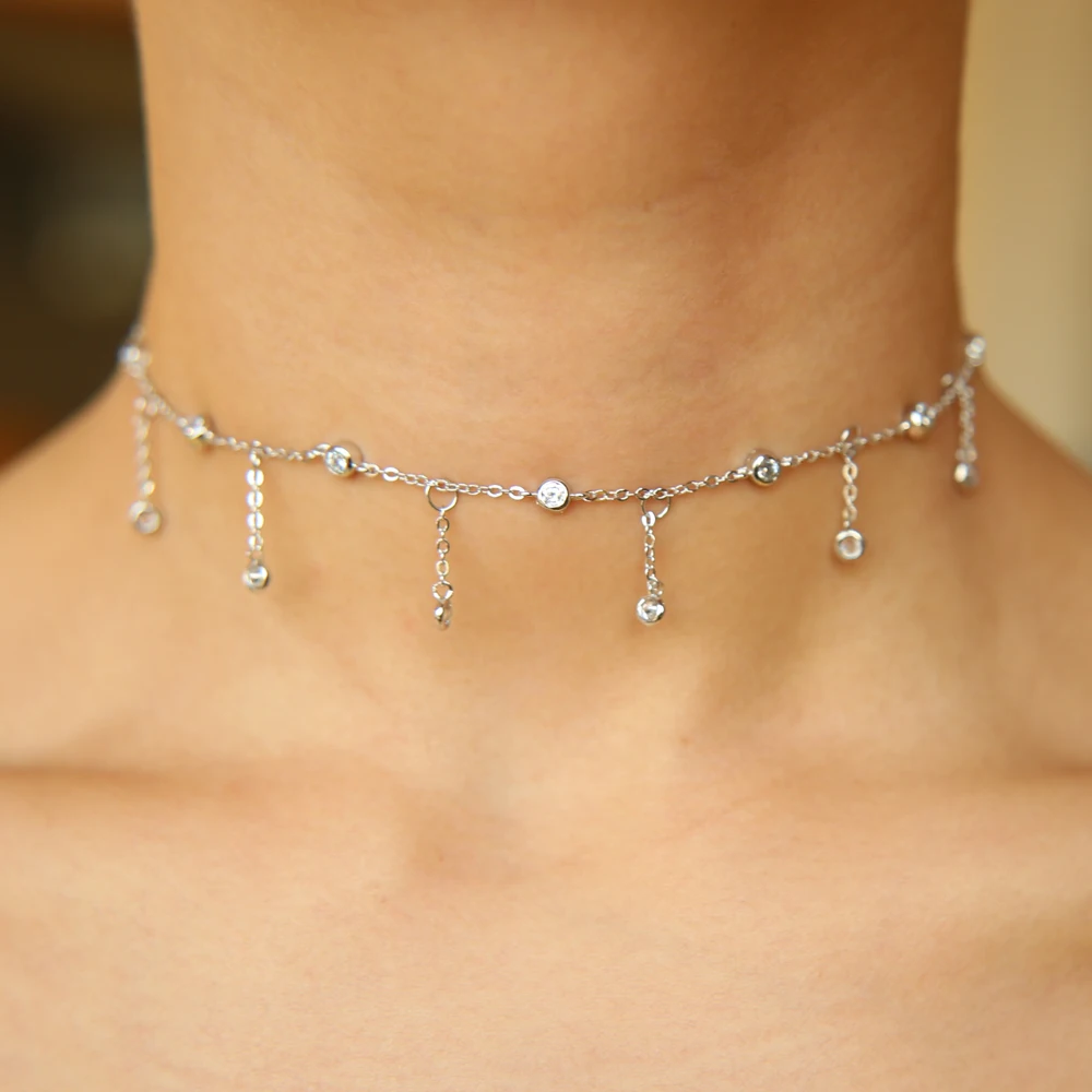 925 Sterling Silver Drip Cz Wholesale Necklace DropShipping Station Gold Color Delicate Jewelry