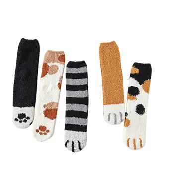 

5Psirs 2020 New Women Fashion Lovely Cat Claw Coral Thickening Fuzzy Creative High Quality Fashion Middle Socks