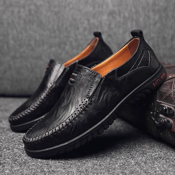 

Men Shoes Loafers genuine Leather Lightweight Mens Casual Footwear slip on Comfortable Fashion Breathable Male Shoes big size 47