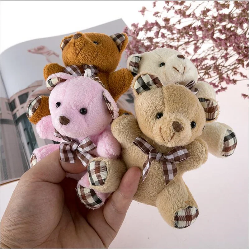 4 Colors 10Cm Bow Knitted Bear Plush Toys Stuffed Animal Pendant Christmas Gifts For Children