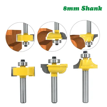 

3pc/set 8mm Shank Milling Cutter Router Bit Beading Bit Round Over Bead Frame Door T V Shape For Woodworking Power Tools MC02125